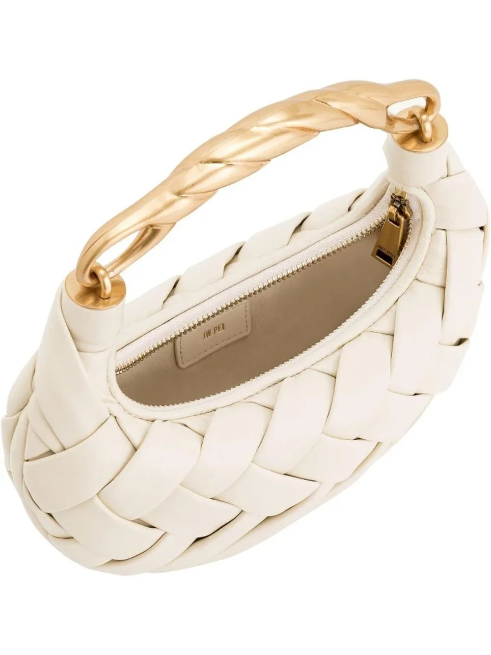 👜Women's White Orla Woven Top Zipper Handle Bag Gold Twist Handle Purse